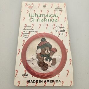 Vintage Whimsical Christmas Cross Stitch Kit Teddy Bear Winter Snow Holiday